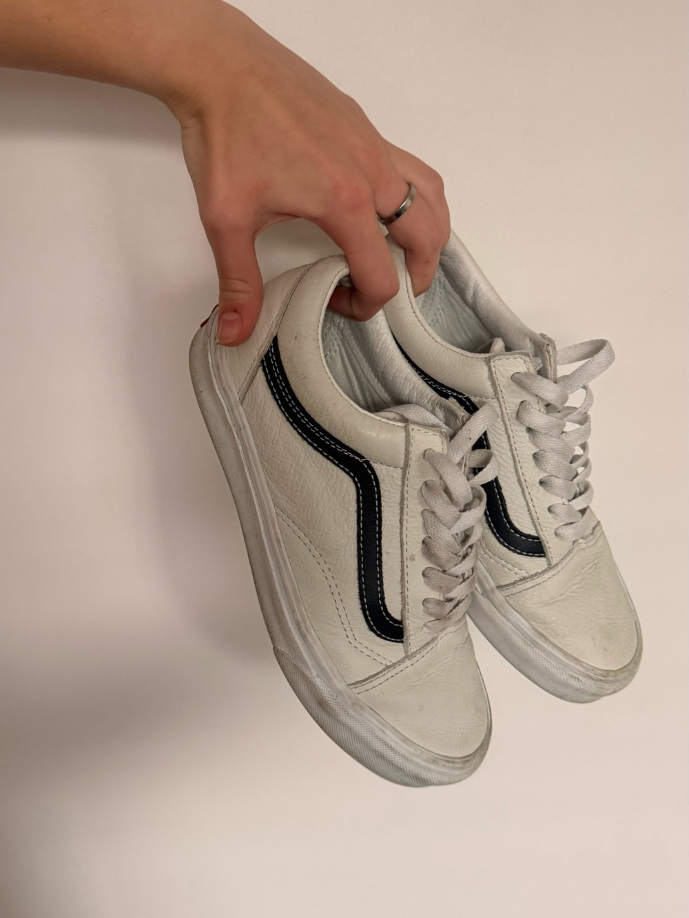 Vans White Sneakers with Black Side Stripe